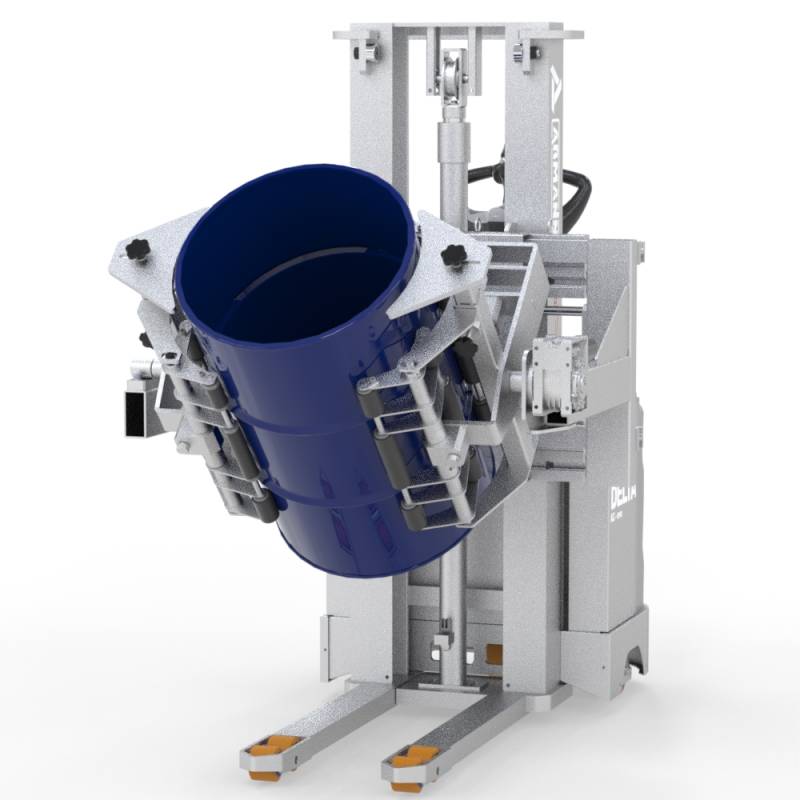 Soluzioni speciali per questo settore Delta E PRF-F Inox - Stoccatore con pinza per svuotamento frontale di fusti